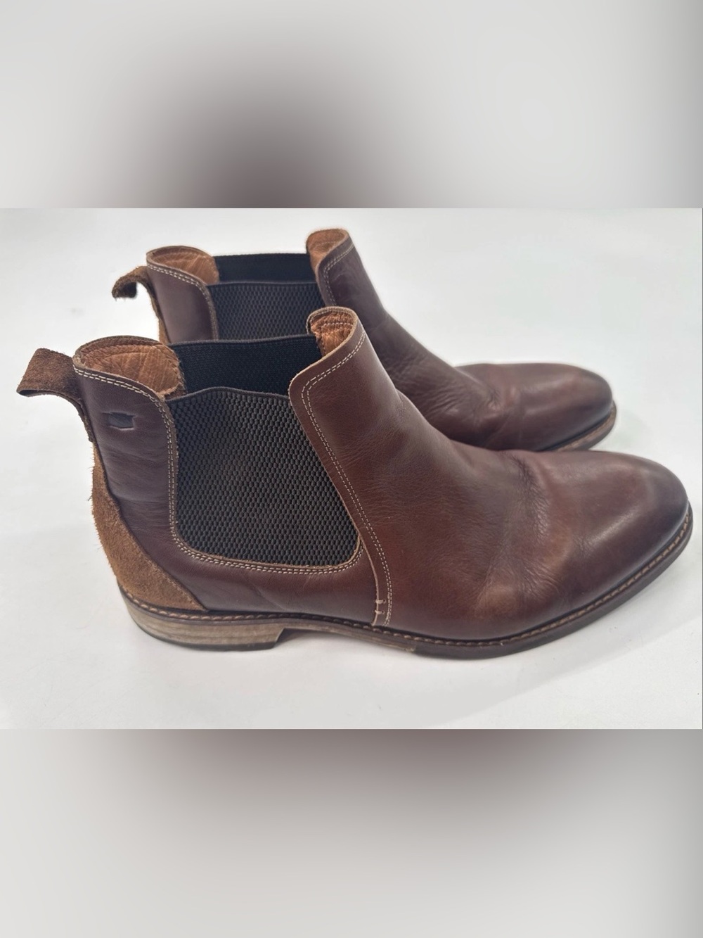 Florsheim Chelsea Boots Mens 12 Brown Leather Suede Heel Ortholite Stretch Shoes